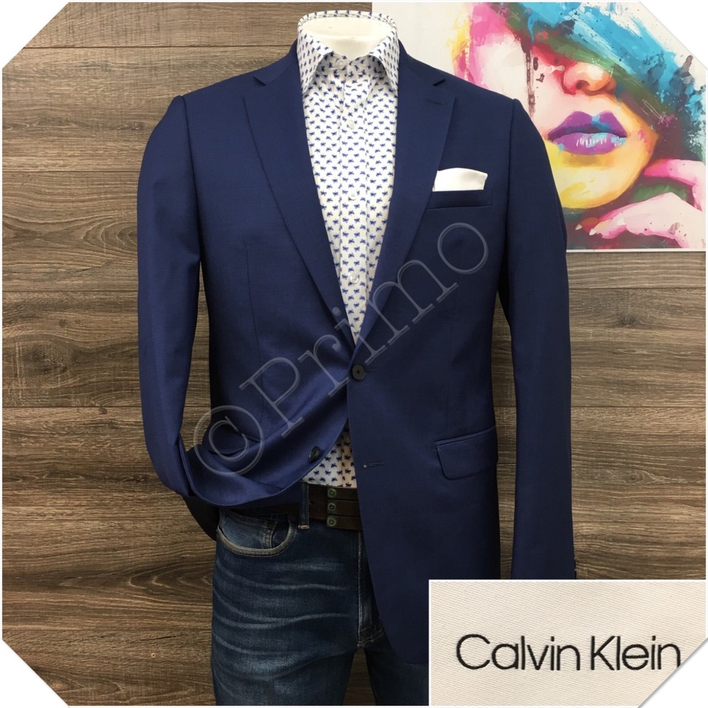 CALVIN KLEIN Mens Blazer Sport Coat Casual Jacket Size 42L Modern Blue Wool Suit